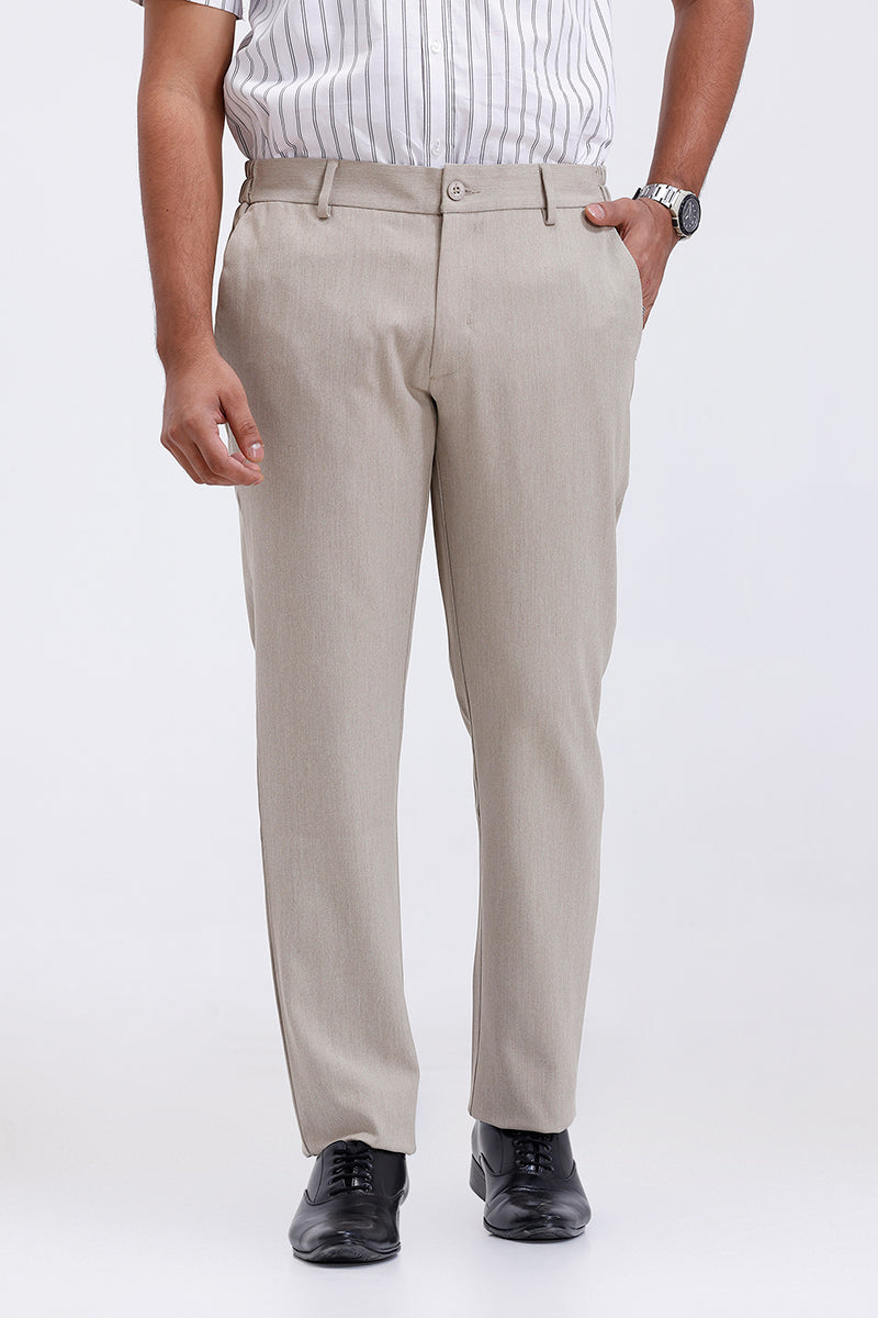 Cream beige slim fit stretch trousers for men