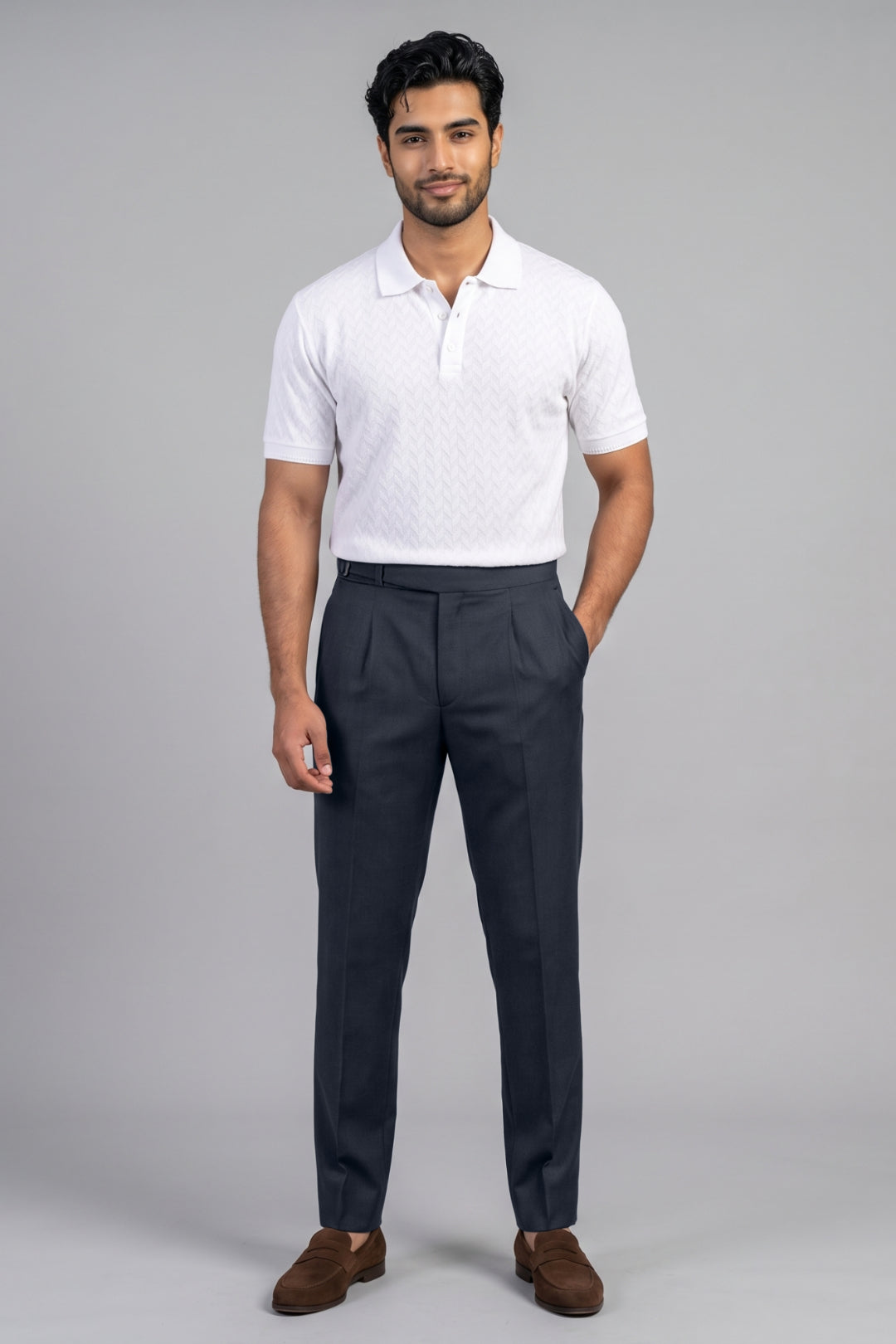 Ariser Pure White Polo T-shirt with Classic Navy Blue