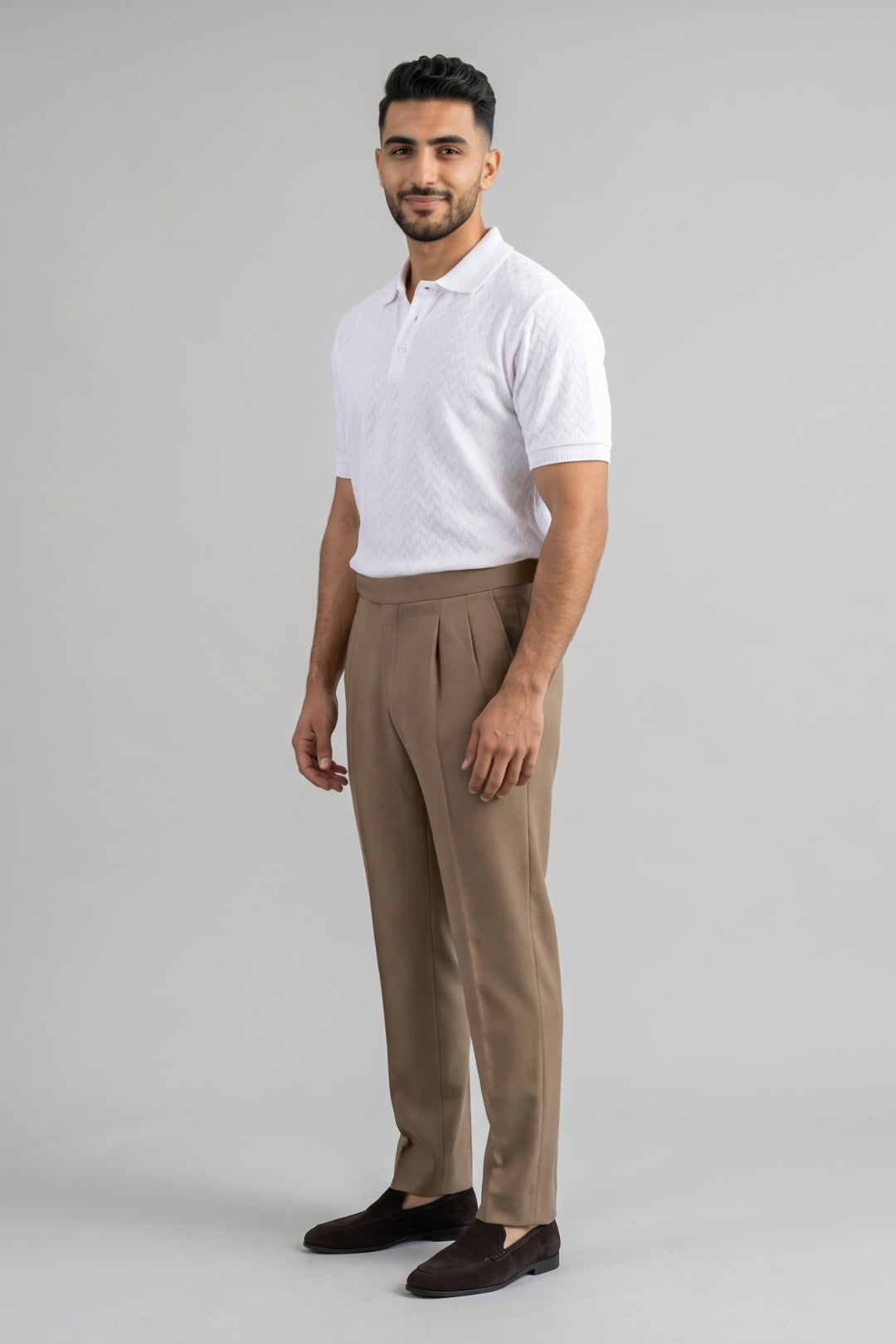 Stylish Pure White Polo and Classic Khaki Beige Trouser