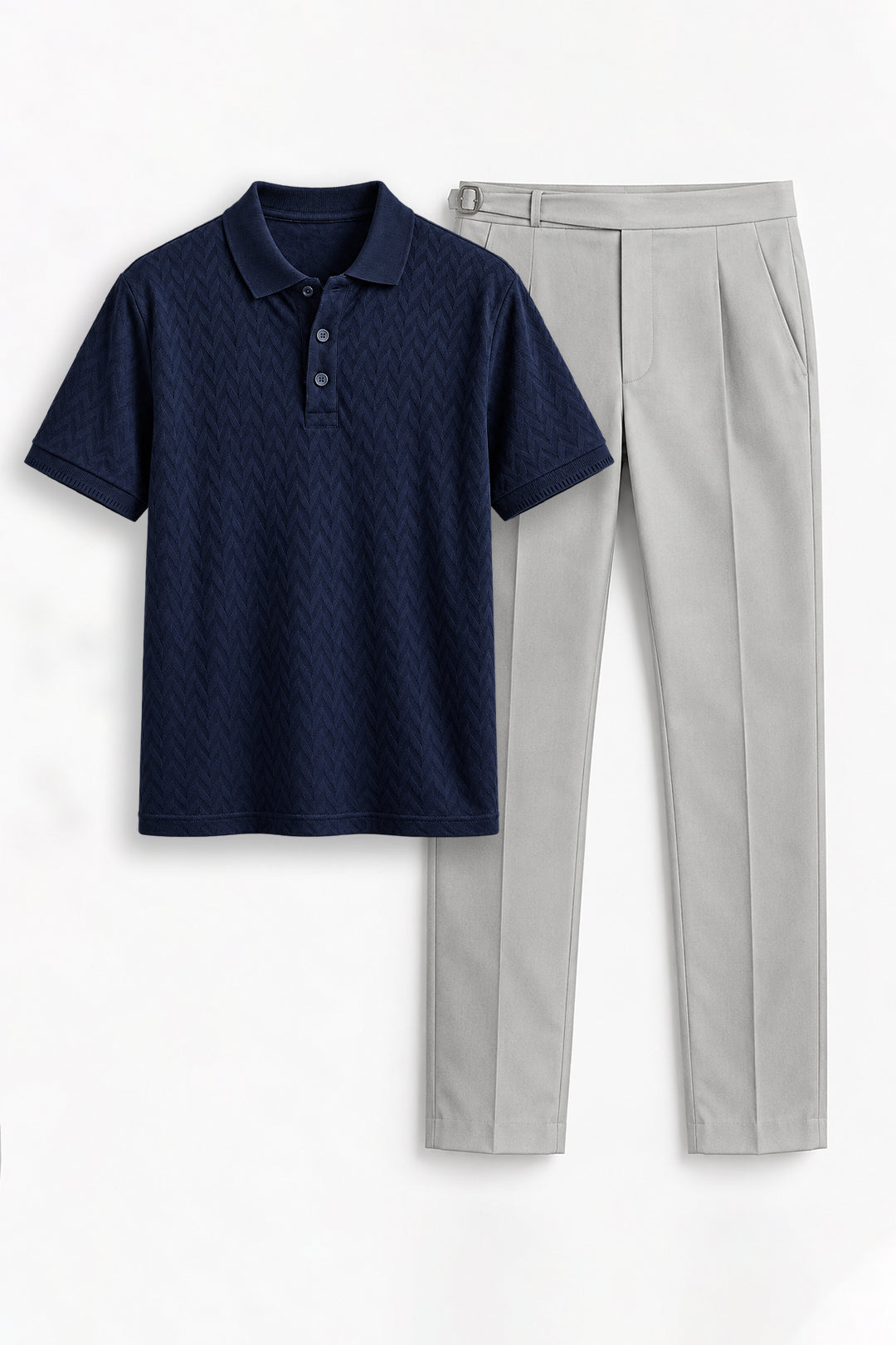 Ariser Deep Blue Polo T-shirt with Light Ash Grey Gurkha Trousers