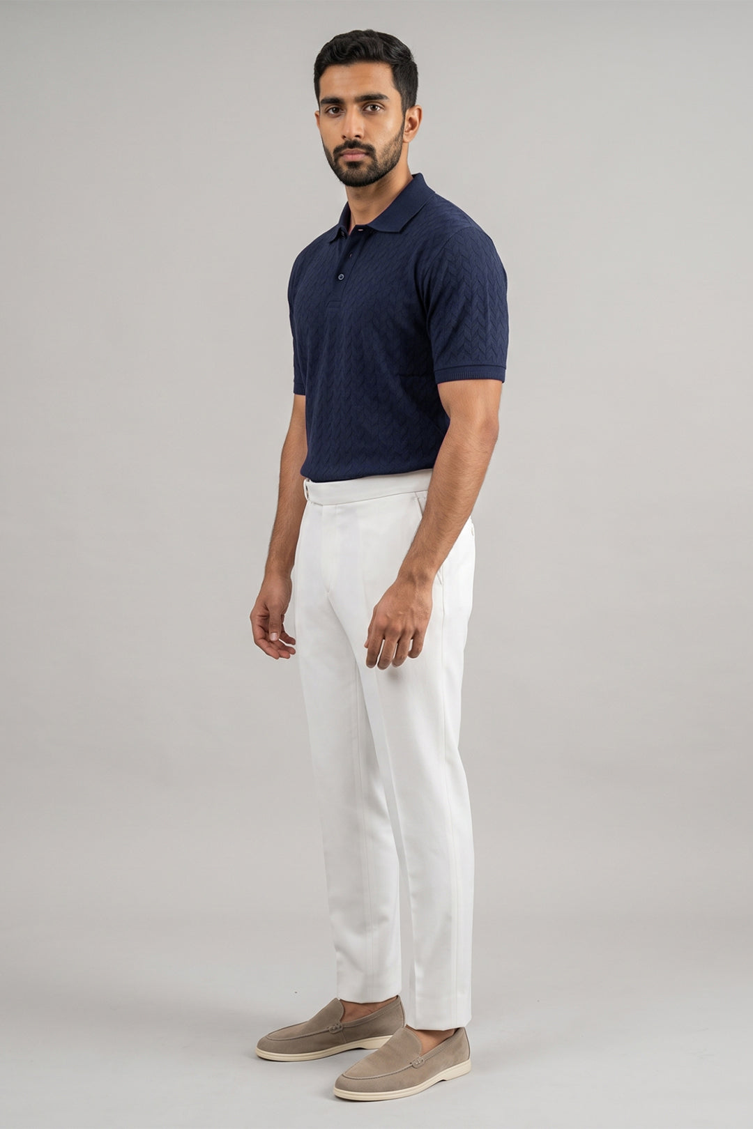 Deep Blue Men's Polo T-shirt and Off White Gurkha Pants