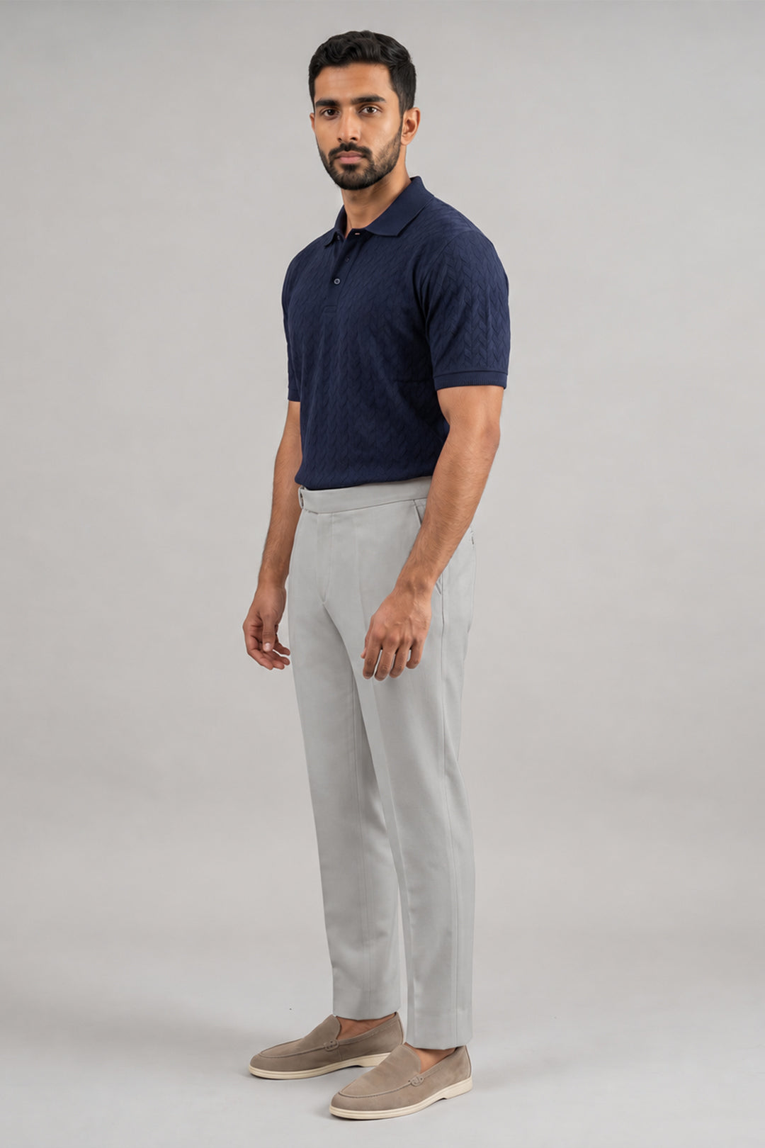 Deep Blue Men's Polo T-shirt and Light Ash Grey Gurkha Pants Combo