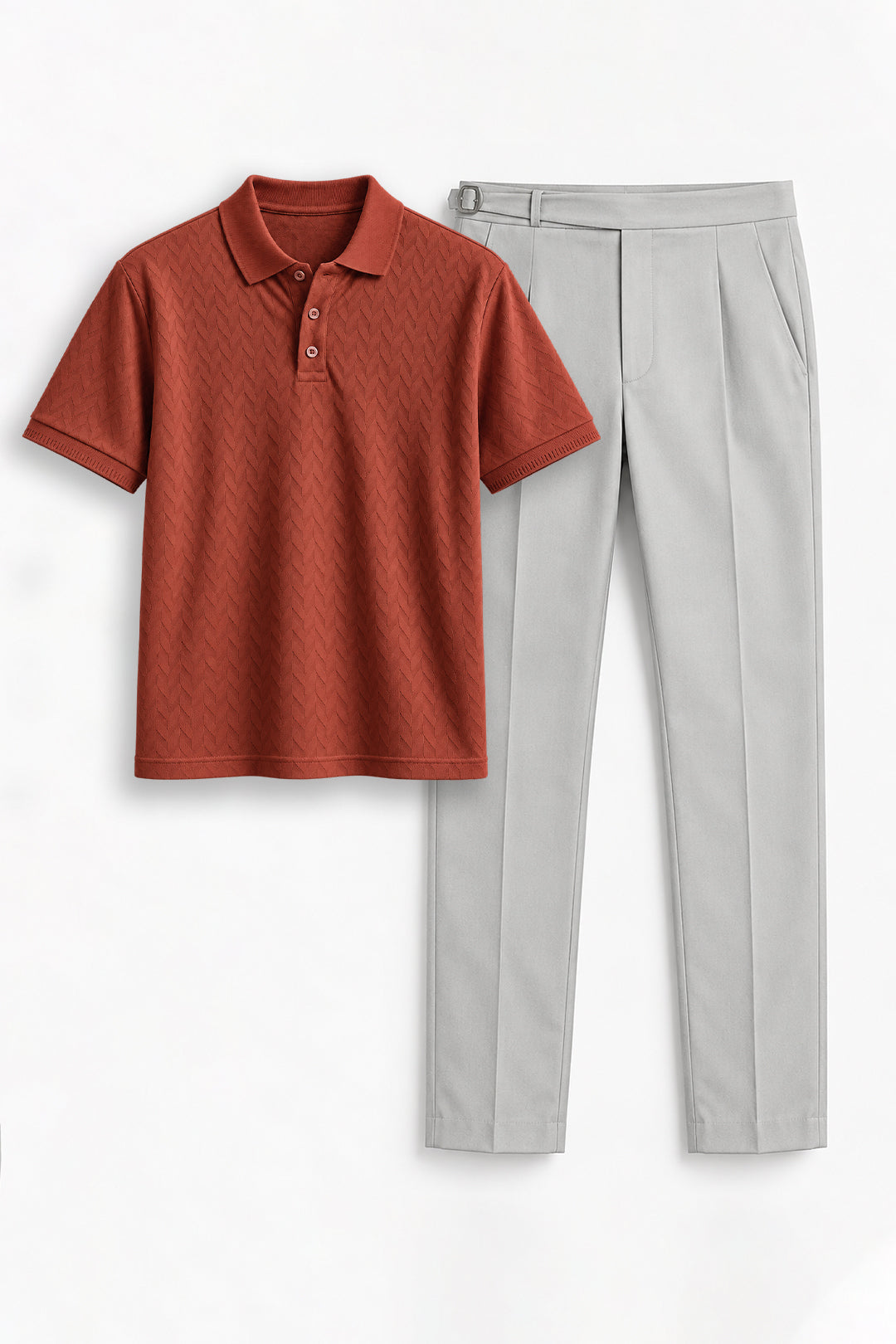 Terra Red T-Shirt With Off White Trouser 