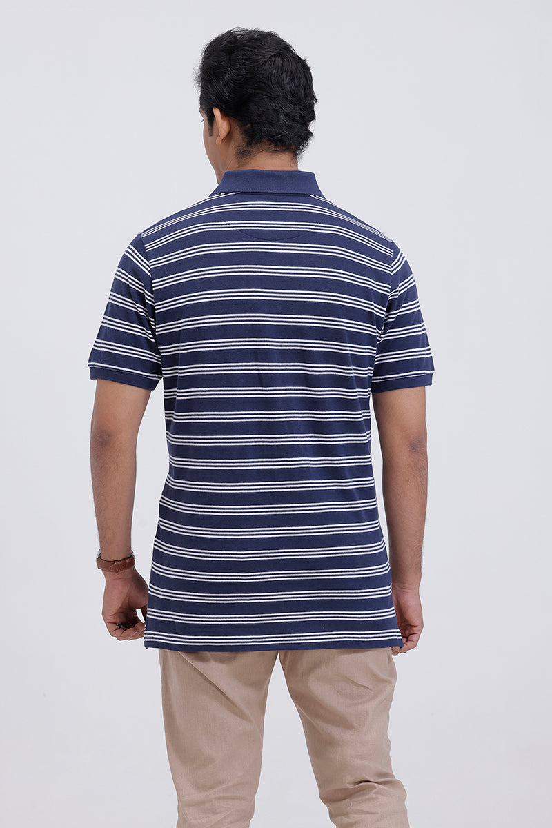 men navy striped polo t-shirt
