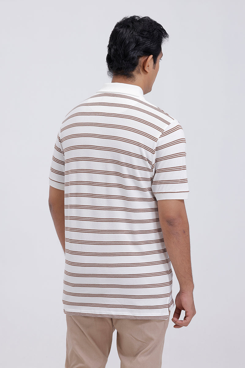 Ivory White Striped Polo T-Shirt for Casual Wear
