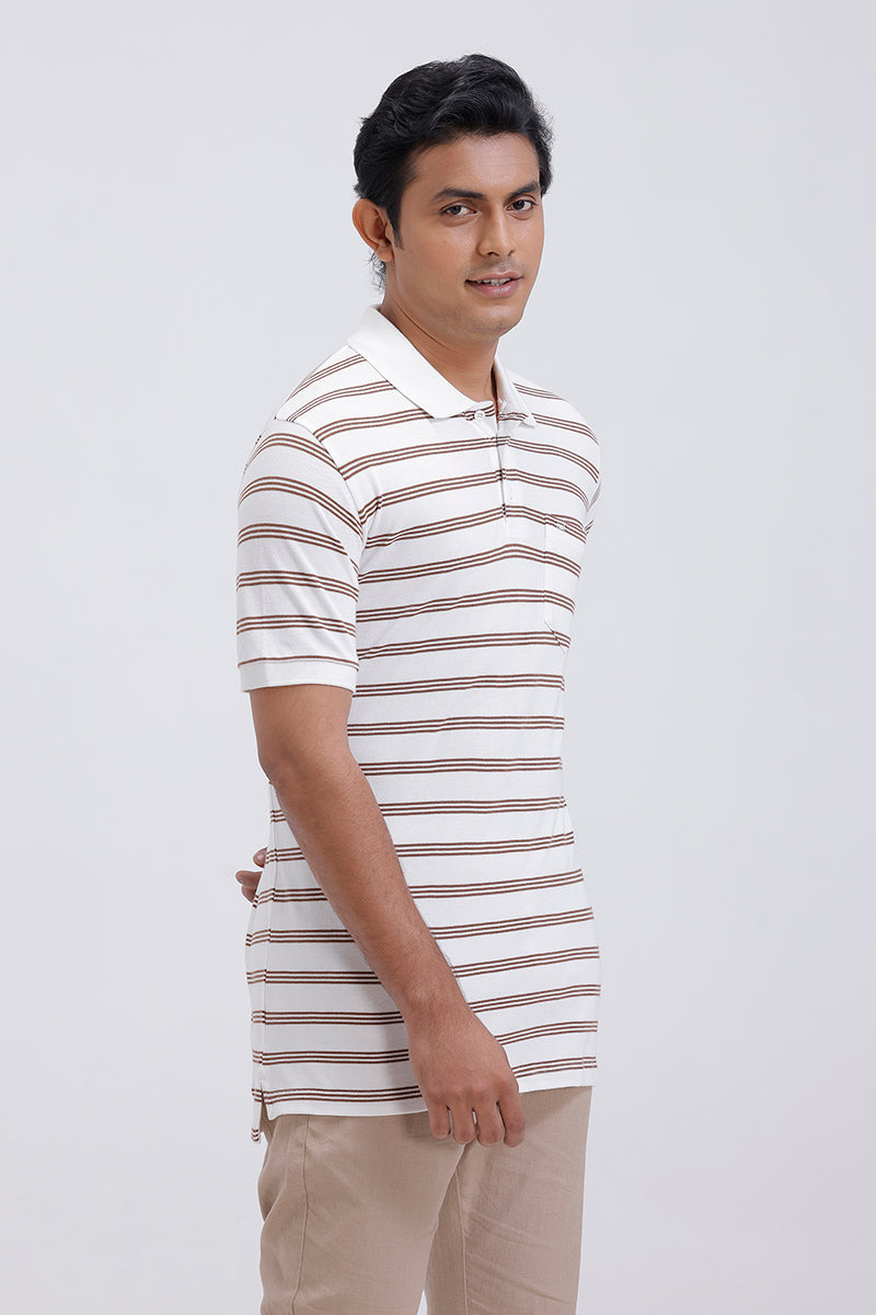 Coffee Brown Stripe Polo T-Shirt Mens