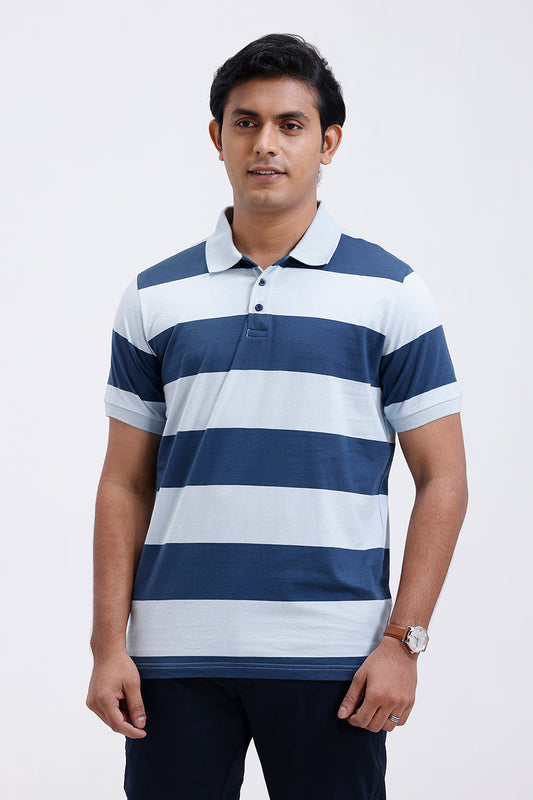 steel blue striped polo t shirt men