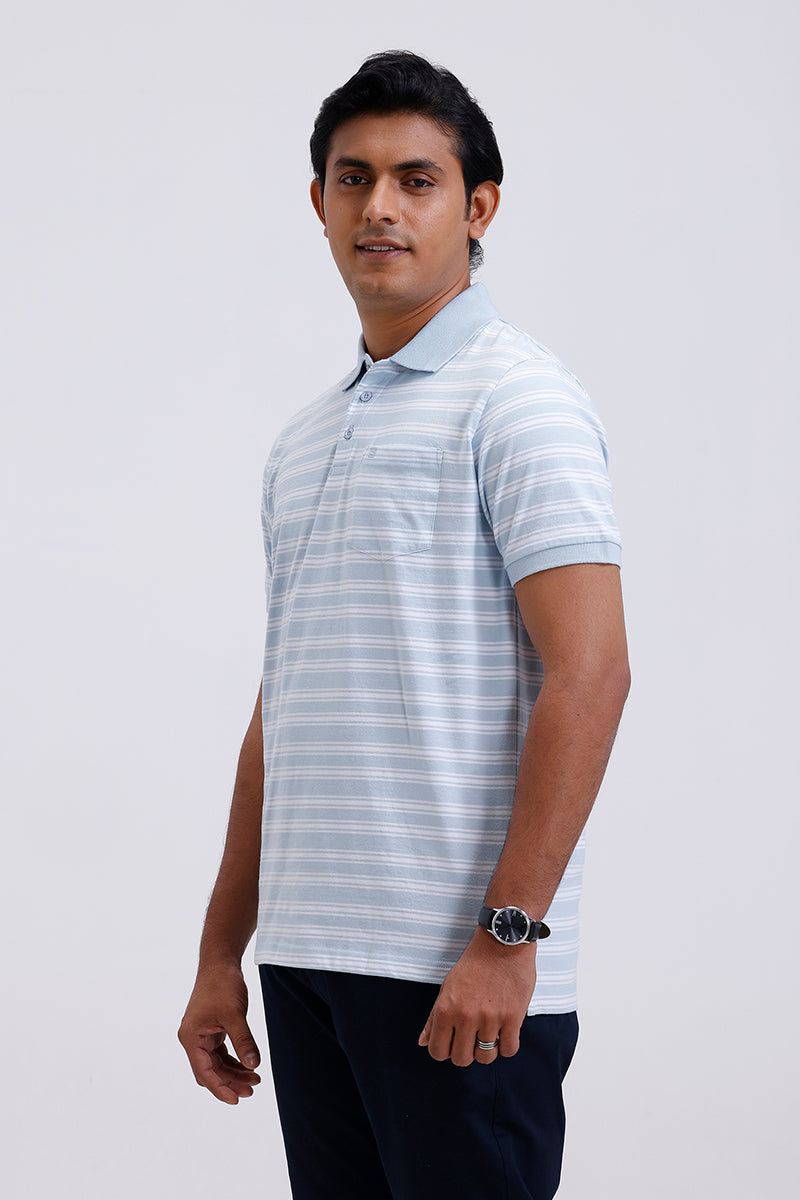 blue stripe polo t shirt men