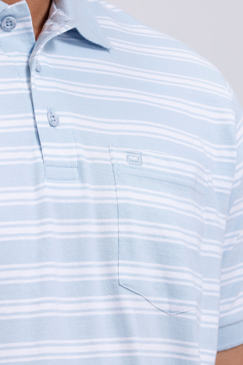 sky blue striped polo t shirt men