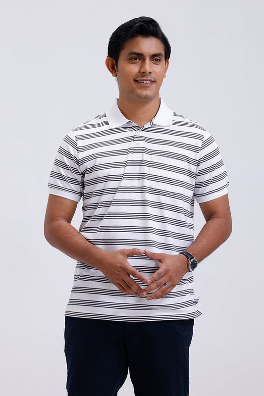 French Polo white dark gray stripes T-shirt men