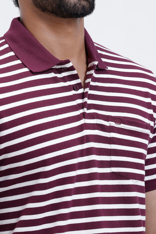 Maroon Polo T-Shirt with White Stripes Mens