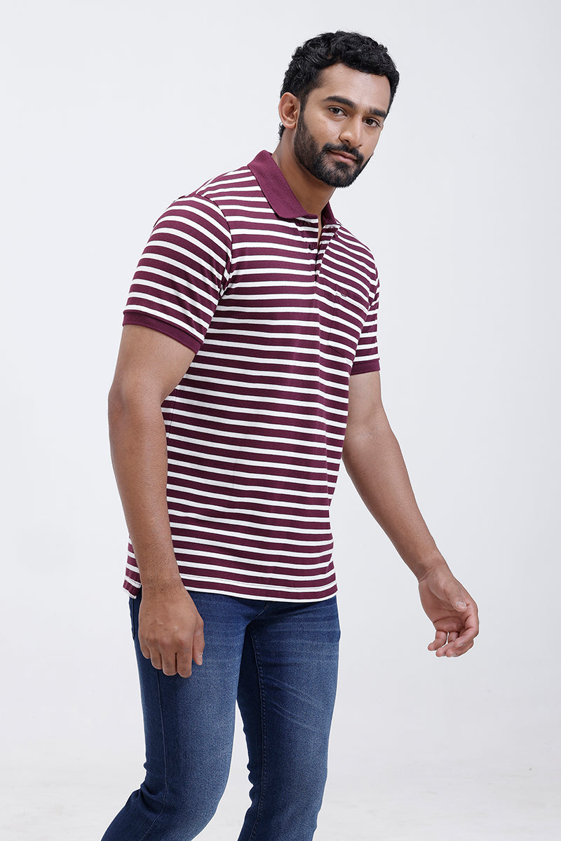 Ariser Striped French Polo T-Shirt Maroon