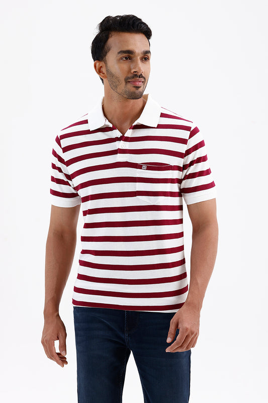 Men's Vintage Red & White Stripes French Polo T-Shirt
