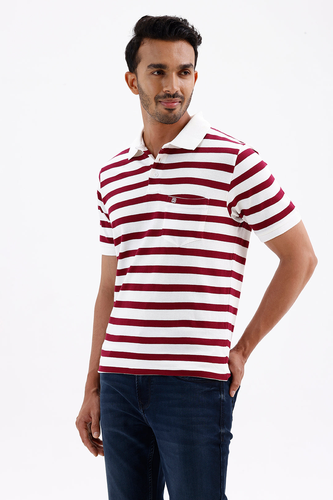 Stylish Vintage Red & White Striped French Polo Men's T-Shirt