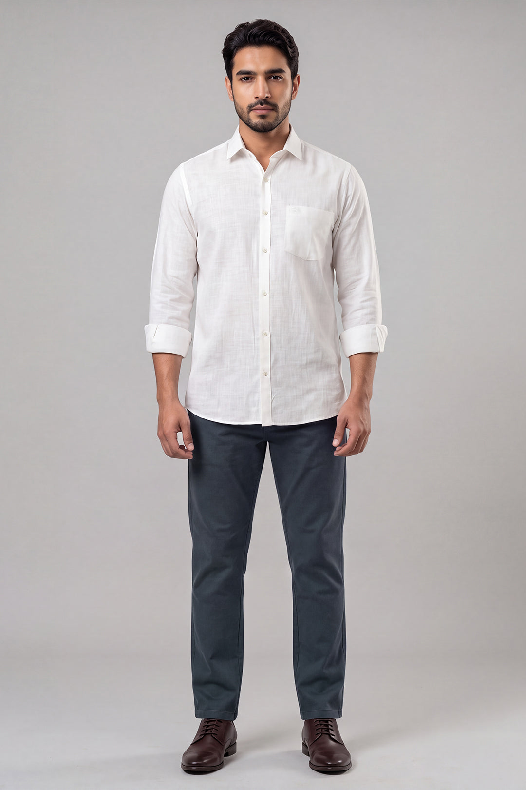 Ariser Indo Cotton Off White Shirt with Steel Blue Trouser Combo for Men