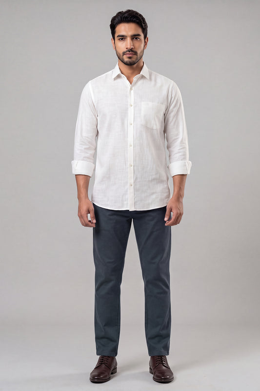 Ariser Indo Cotton Off White Shirt with Steel Blue Trouser Combo for Men