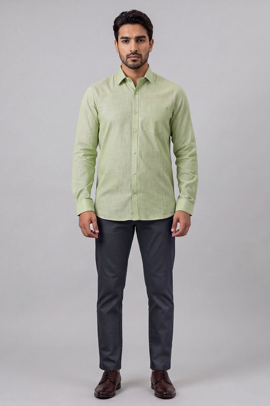 Ariser Indo Cotton Summer Green Shirt with Cream White Trouser Combo for Men