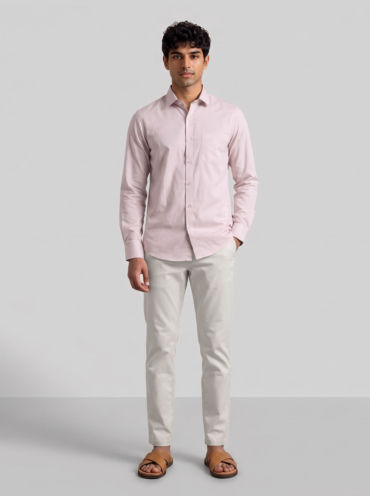 Ariser Italian Dobby Powder Pink Shirt with Beige Trouser Combo for Men