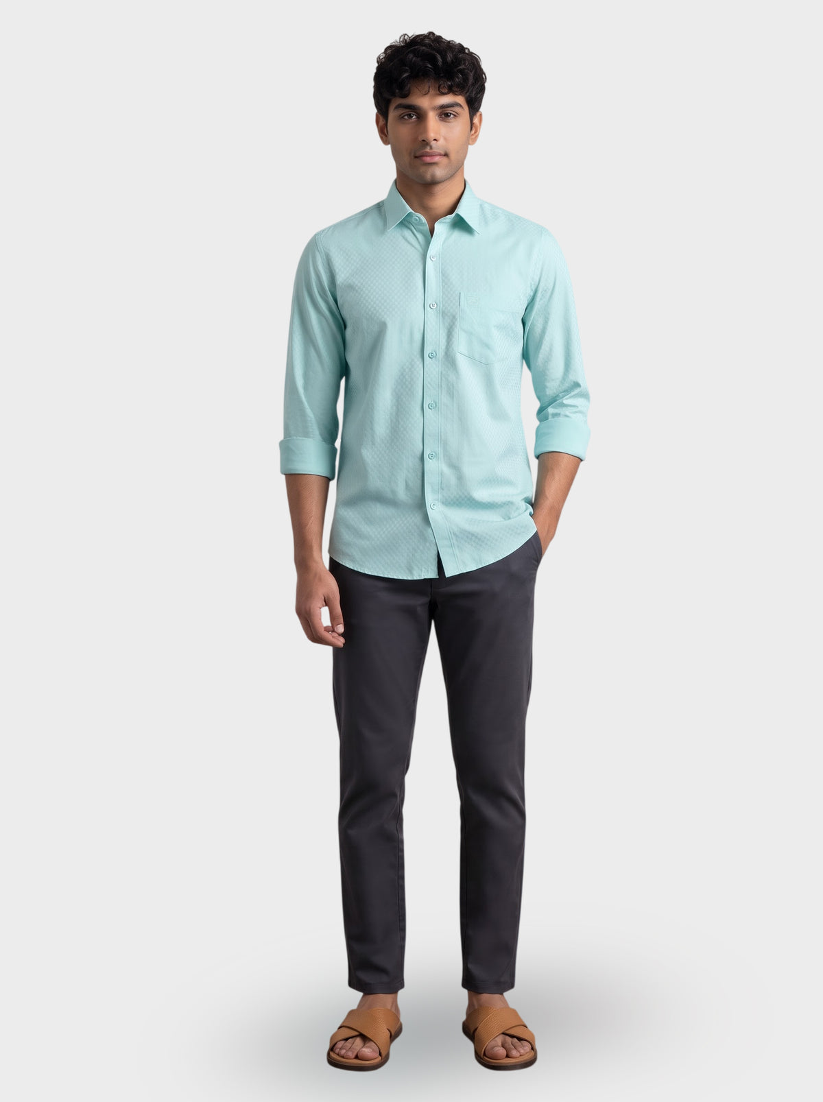 Italian Dobby Aqua Mint Shirt and Executive Midnight Blue Trouser Set by Ariser
