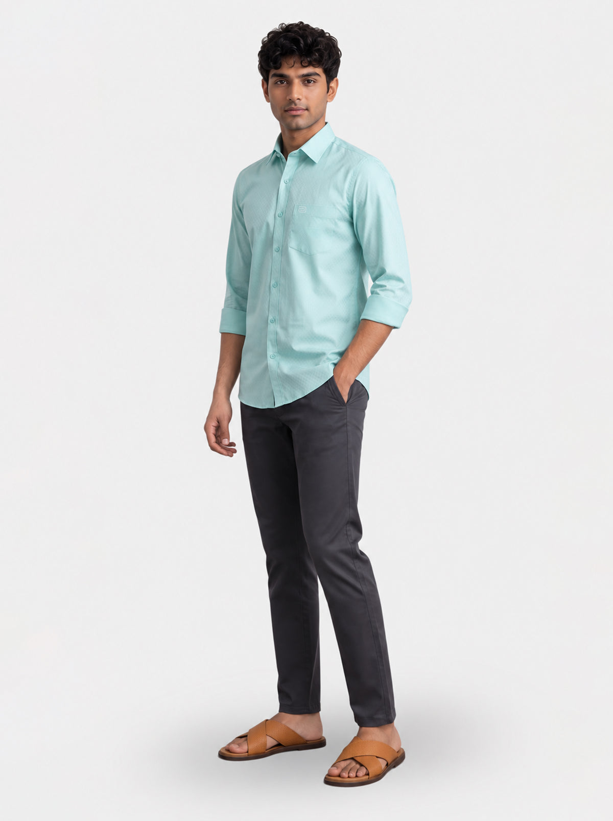 Classic Aqua Mint Dobby Shirt with Midnight Blue Formal Trousers for Men