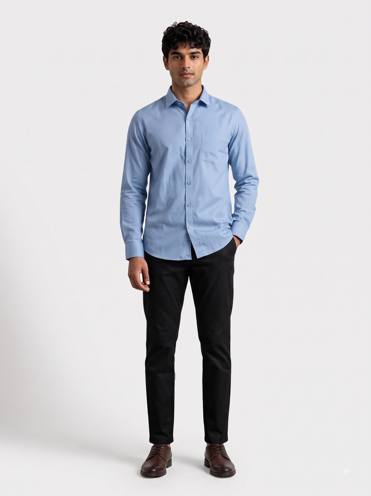 Ariser Italian Dobby Sky Blue Shirt with Black Trouser Combo for Men