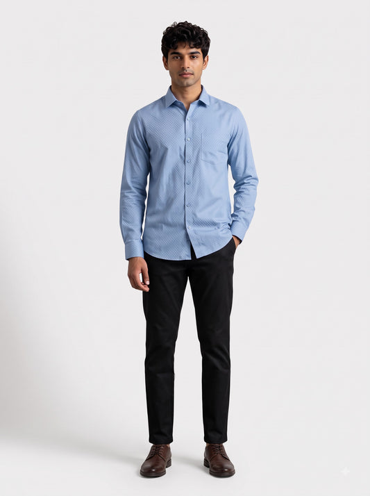 Ariser Italian Dobby Sky Blue Shirt with Black Trouser Combo for Men