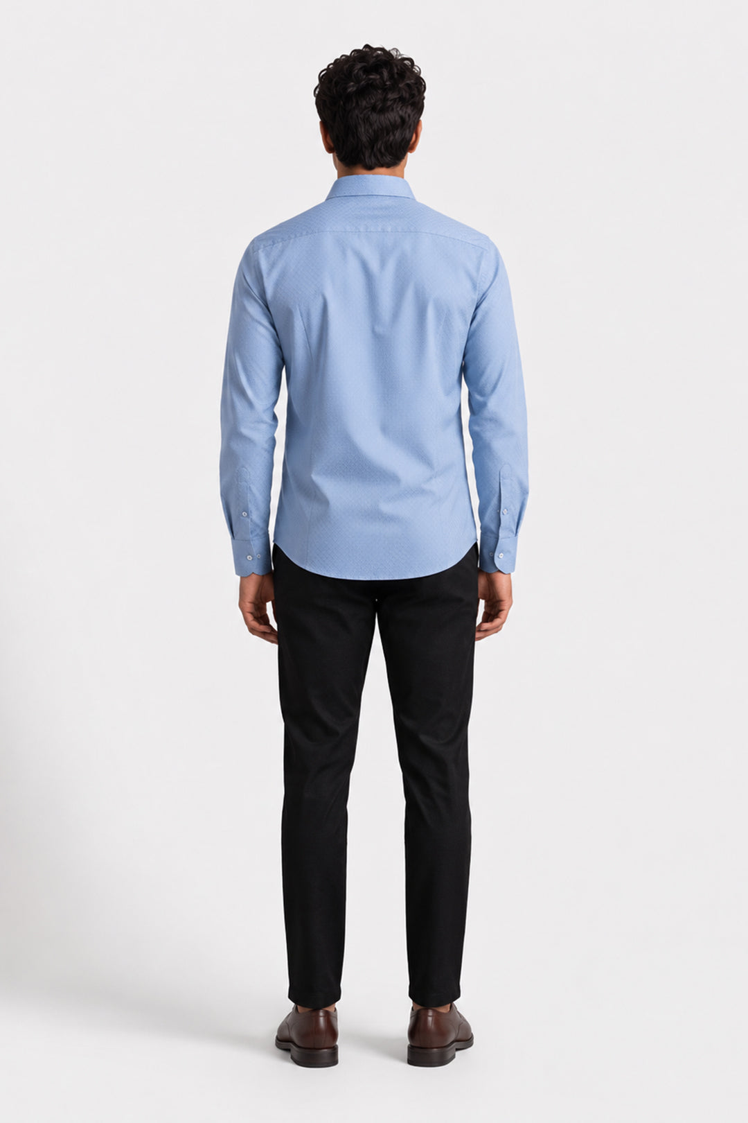 Classic Sky Blue Dobby Shirt with Black Formal Trousers for Men