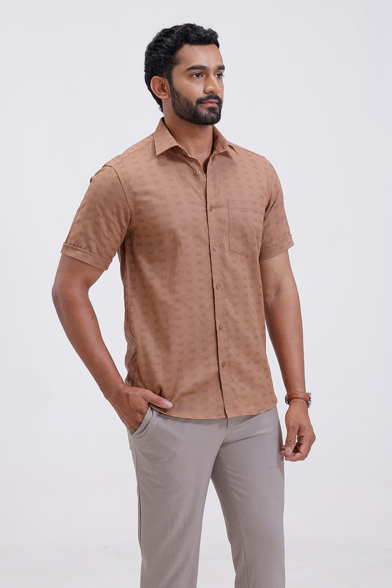 Mexican dobby pattern tan brown men’s shirt