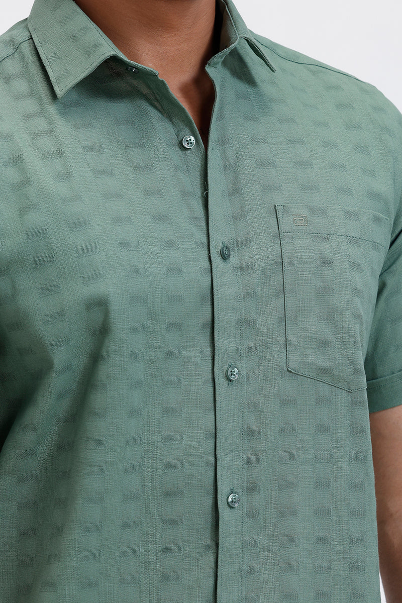 Men’s light olive green dobby weave formal shirt