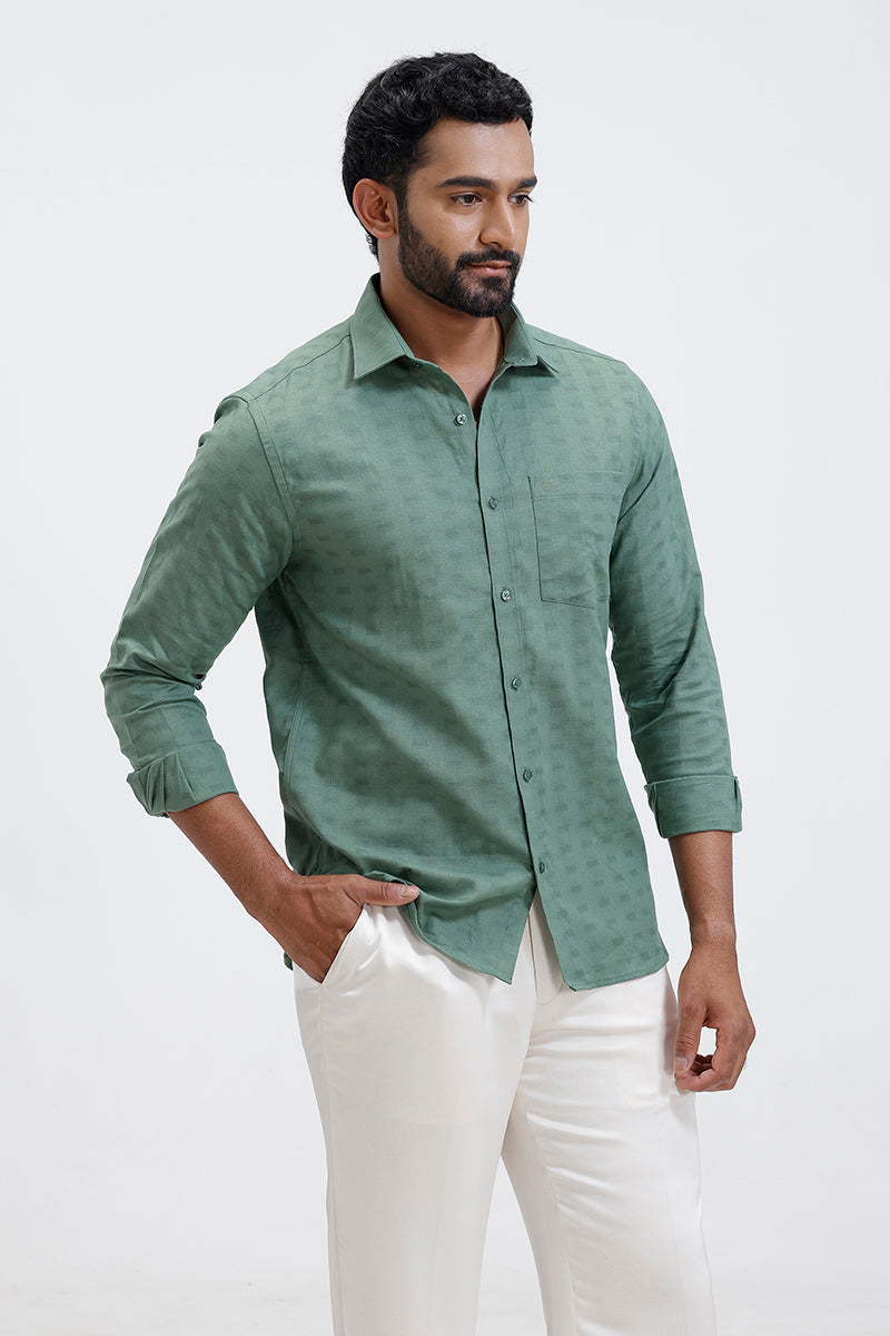 Men’s formal light olive green shirt with dobby texture