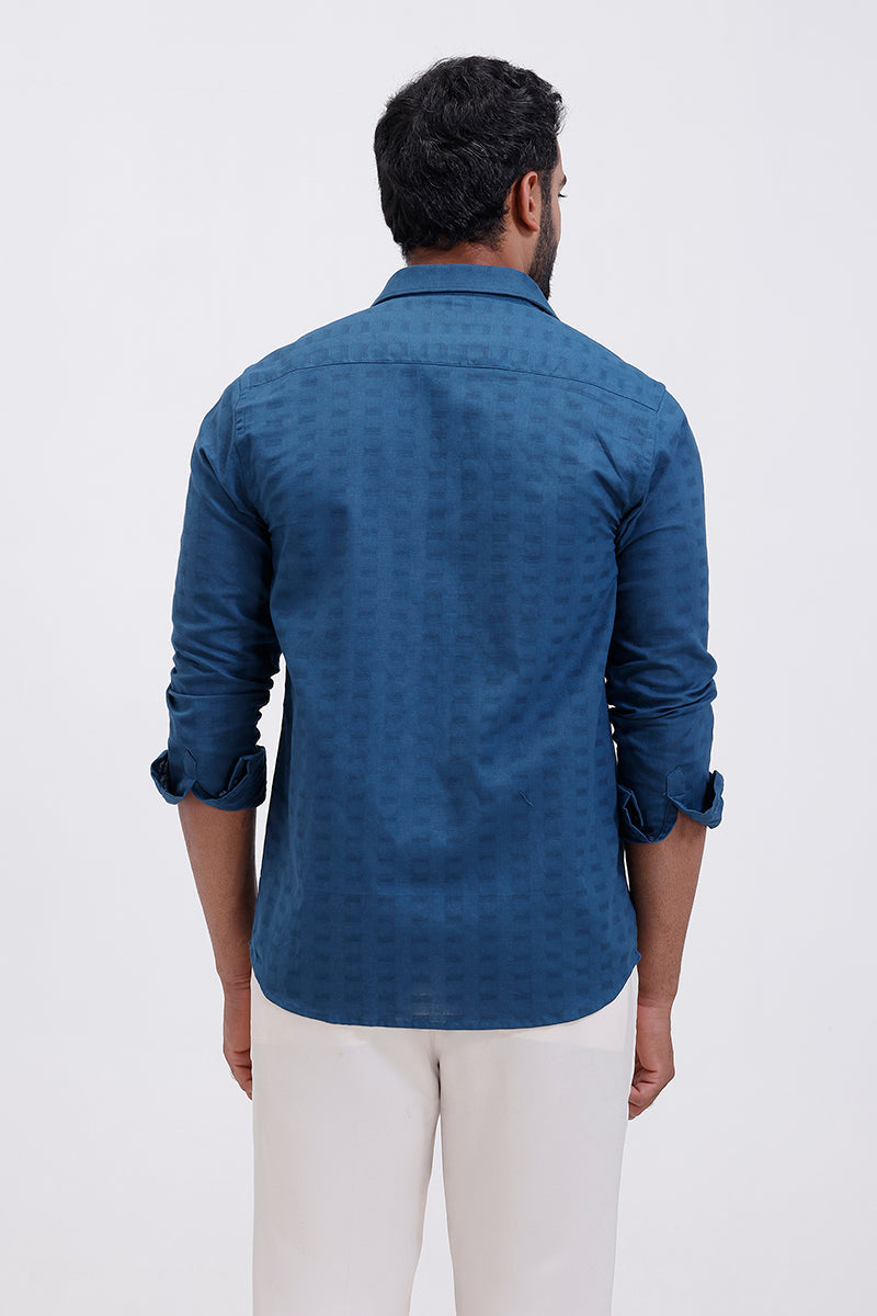 Premium dobby deep steel blue full sleeve shirt