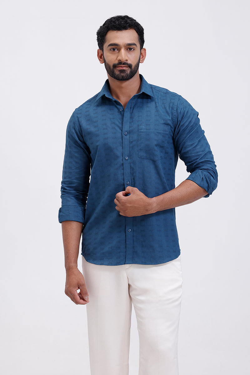 Deep steel blue formal shirt for men