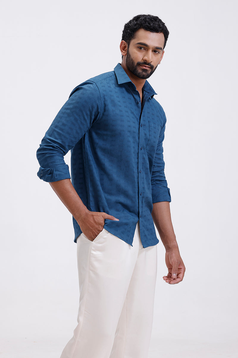 deep steel blue office wear shirt for men