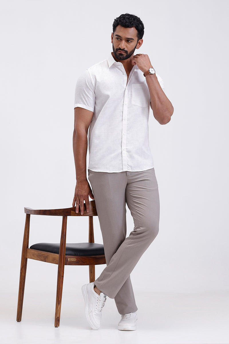 white dress shirt grey pants Jeta + Kansas - Pure White Shirt With Stone Gray Trouser Combo For Men
