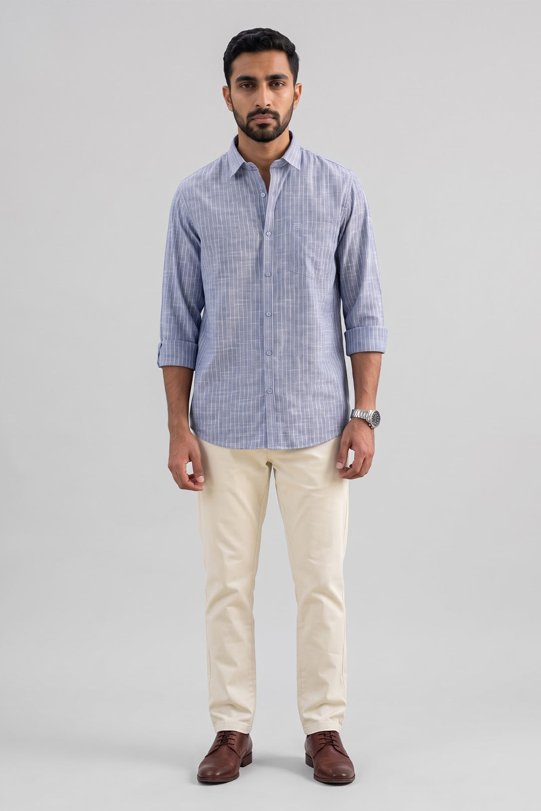 Ariser Jeta Coastal Blue Shirt with Cream White Trouser Combo for Men