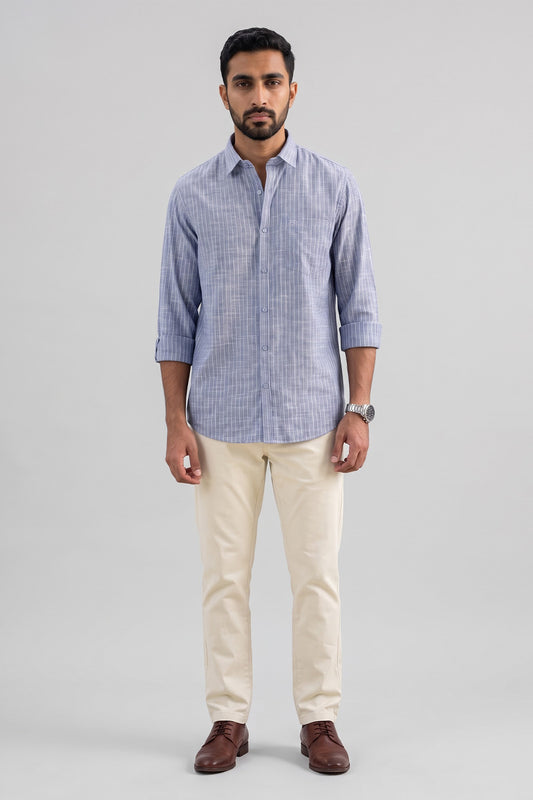Ariser Jeta Coastal Blue Shirt with Cream White Trouser Combo for Men