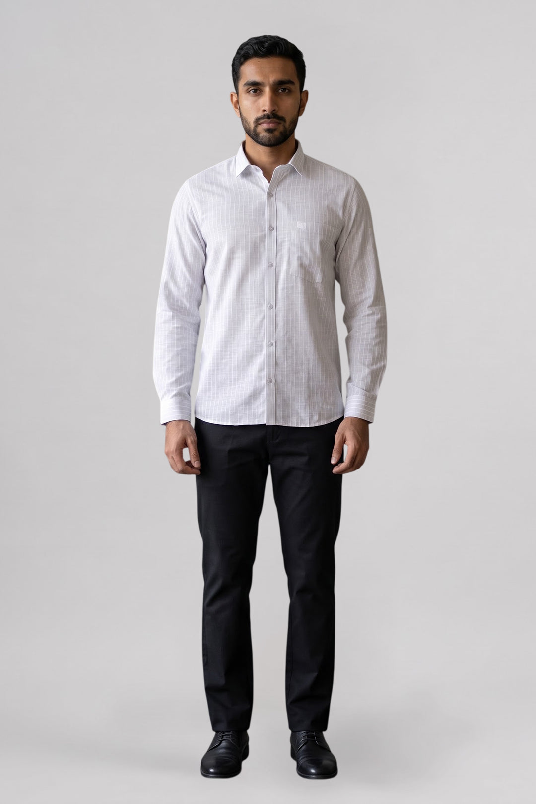 Ariser Jeta Off White and Light Gray Shirt with Black Trouser Combo for Men