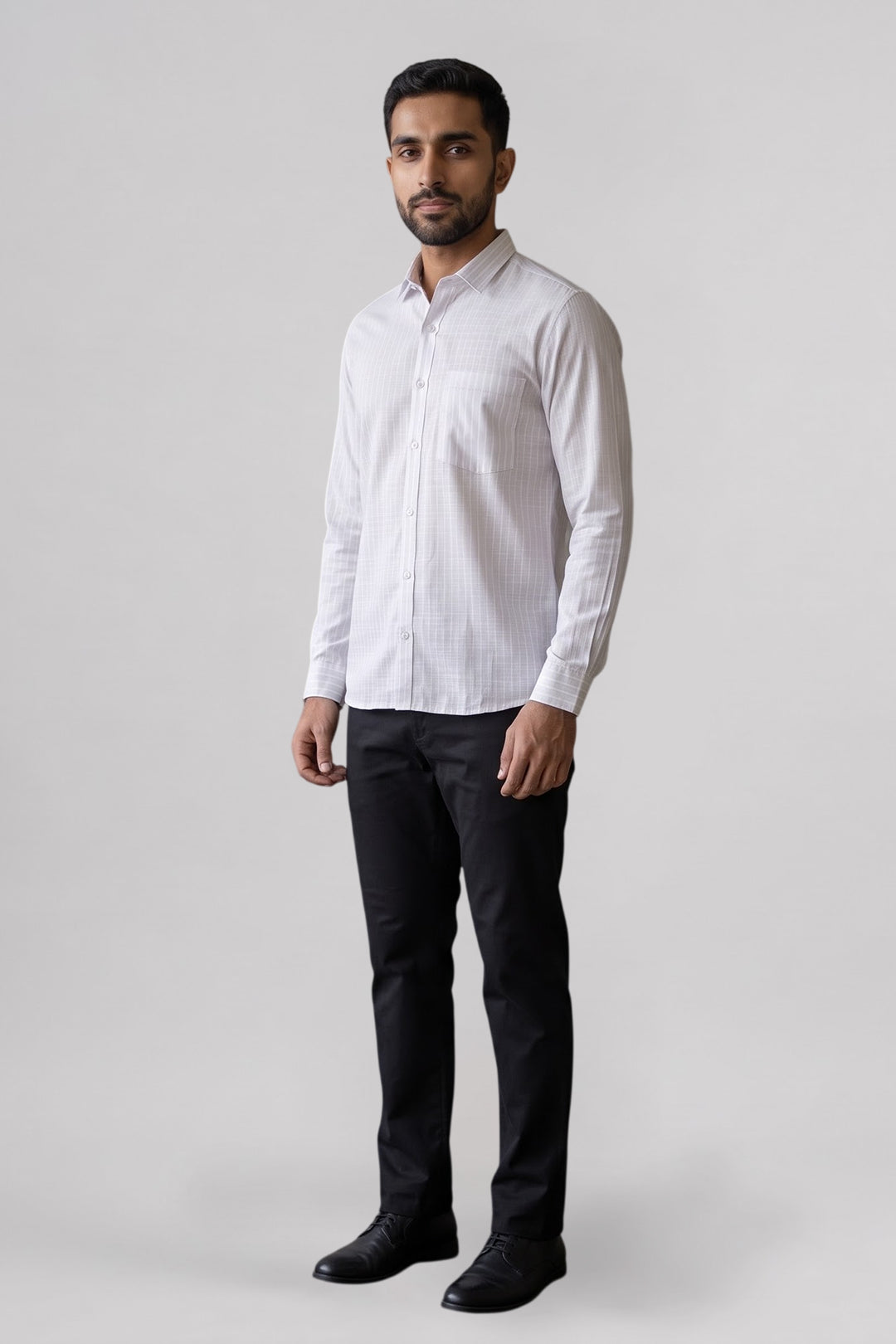 Classic Off White and Light Gray Shirt with Black Trousers for Men