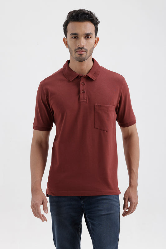 Men's Cocoa Rust Brown Lycra Polo T-Shirt