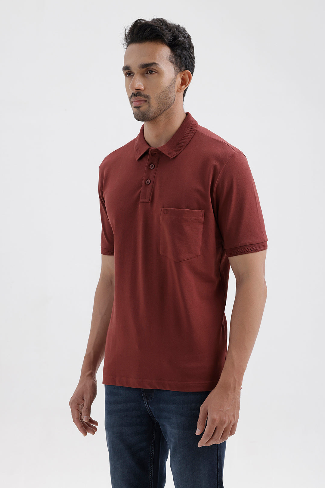 Stylish Cocoa Rust Brown Lycra Polo Men's T-Shirt