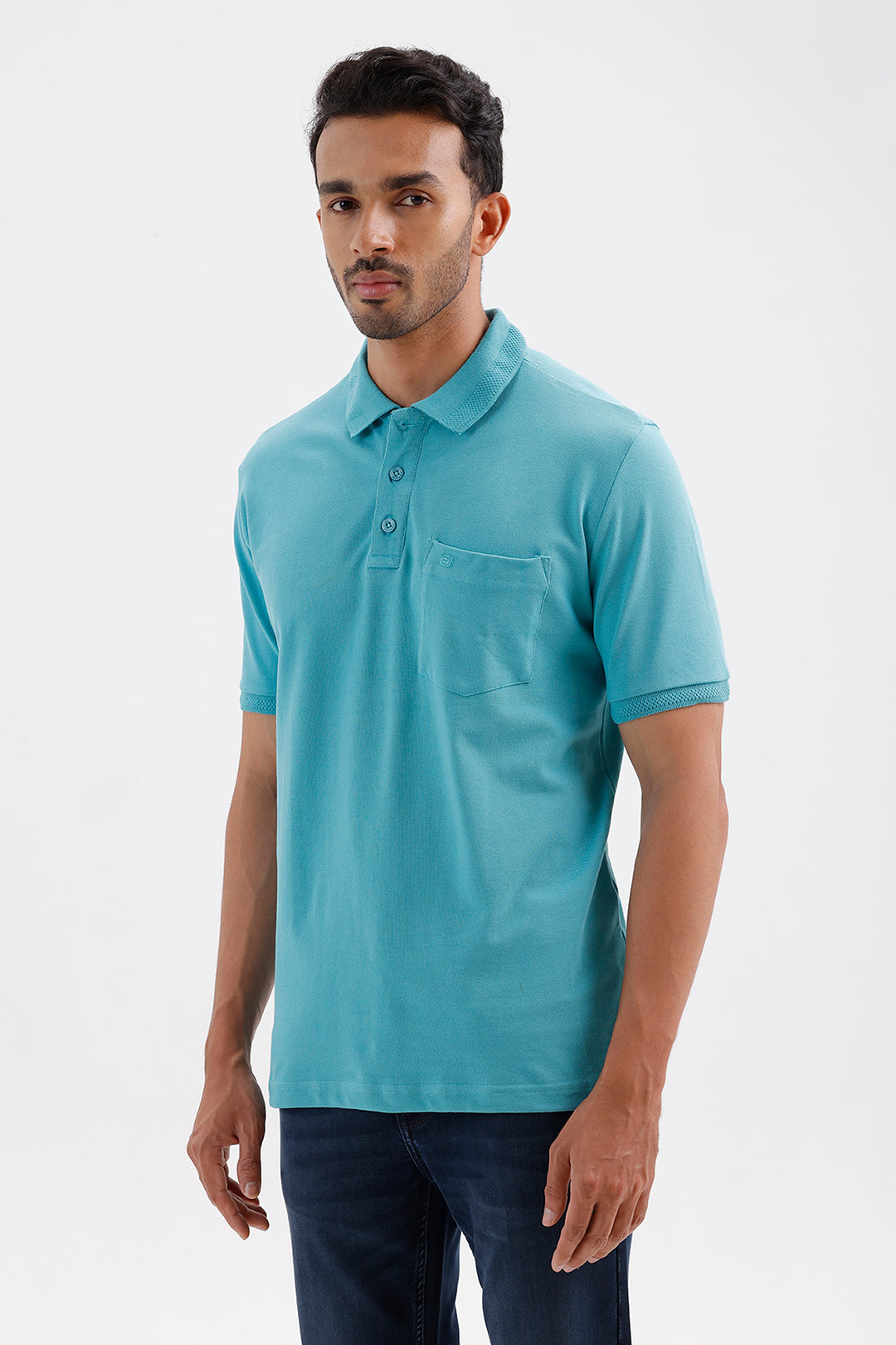 Stylish Ocean Green Lycra Polo Men's T-Shirt