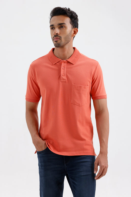 Men's Coral Orange Lycra Polo T-Shirt