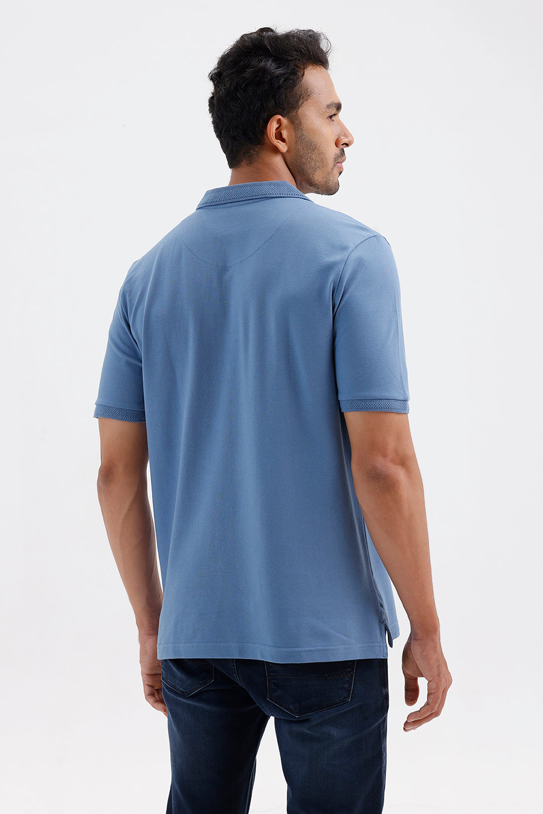 Lycra Polo Men's Steel Blue Cotton T-Shirt