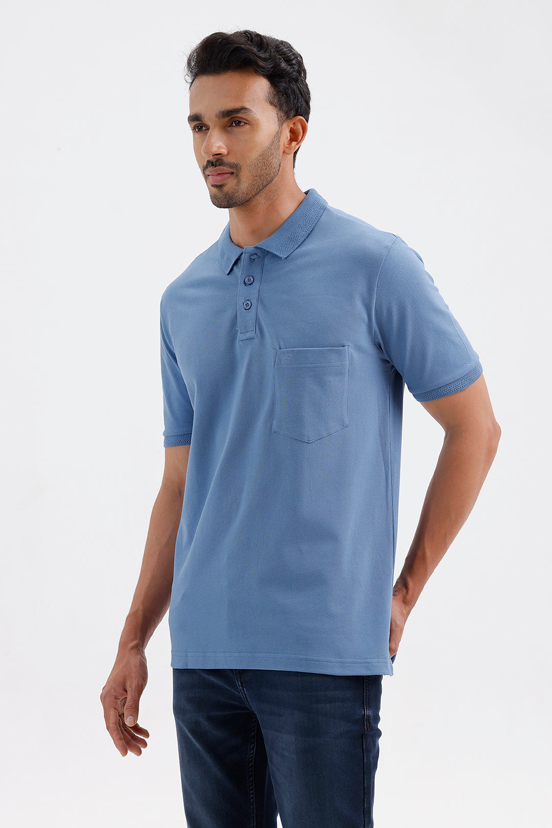 Stylish Steel Blue Lycra Polo Men's T-Shirt