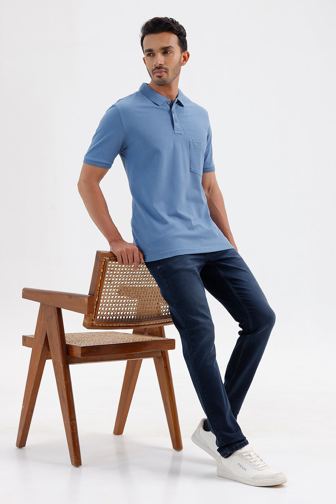 Premium Steel Blue Polo Neck T-Shirt for Men