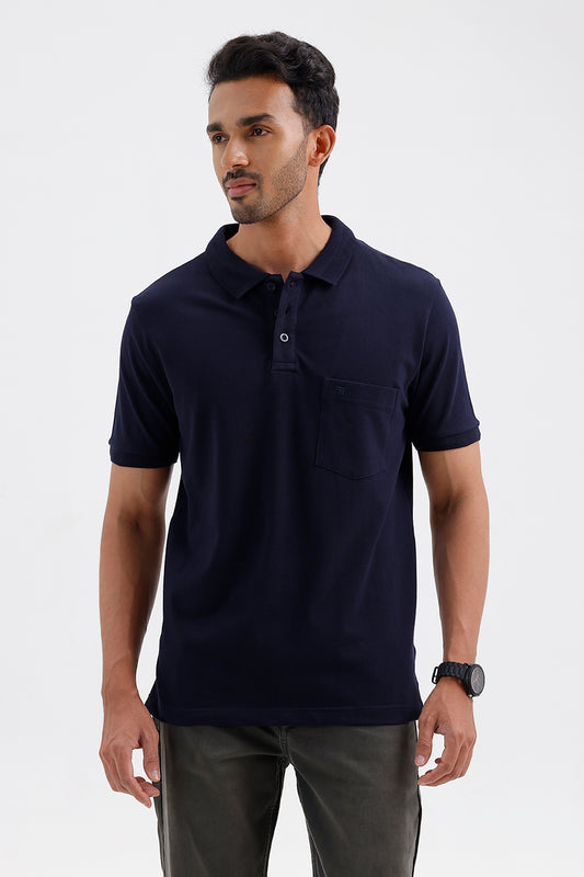 Men's Midnight Navy Blue Lycra Polo T-Shirt