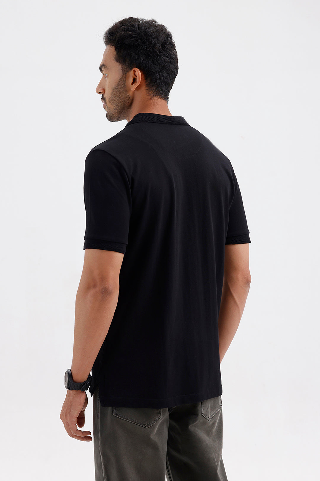Lycra Polo Men's Jet Black Cotton T-Shirt
