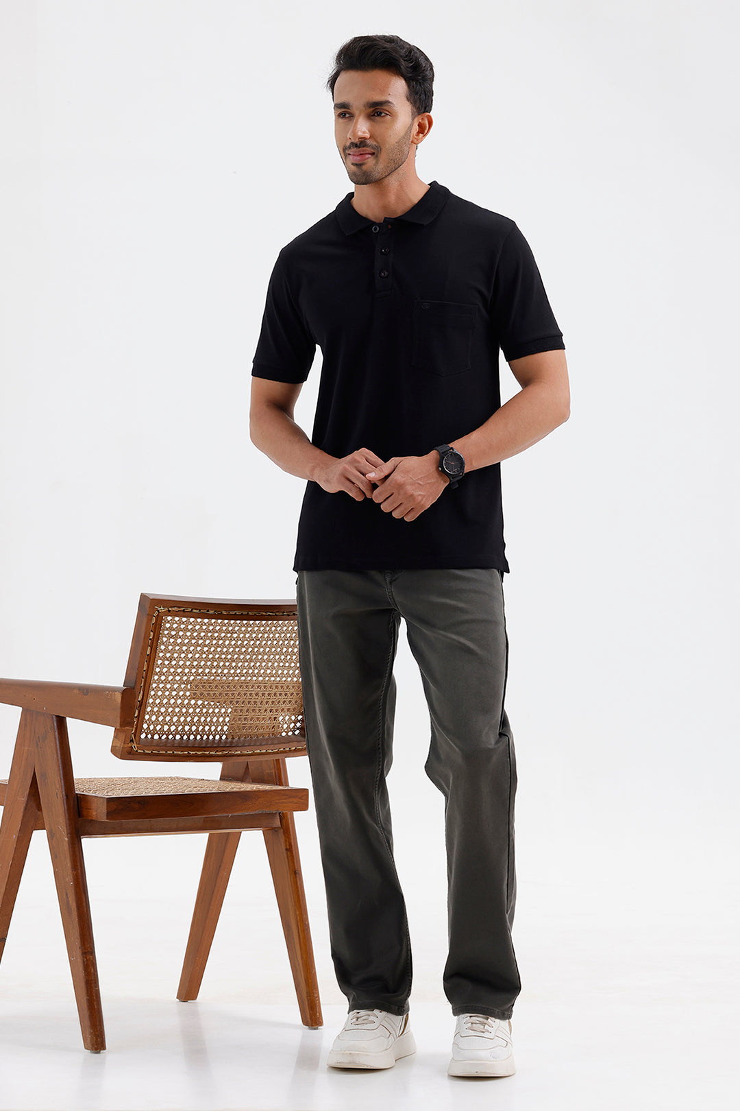 Premium Jet Black Polo Neck T-Shirt for Men