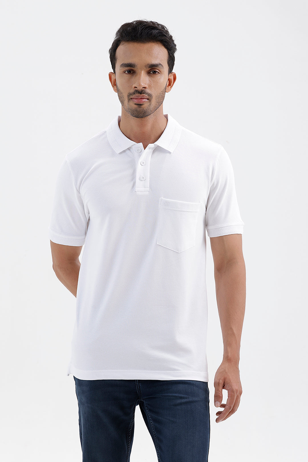 Men's Crisp White Lycra Polo T-Shirt