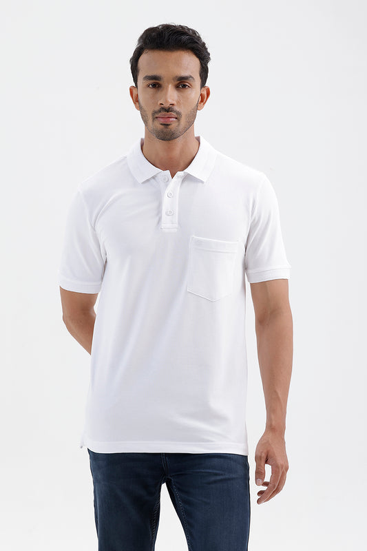 Men's Crisp White Lycra Polo T-Shirt